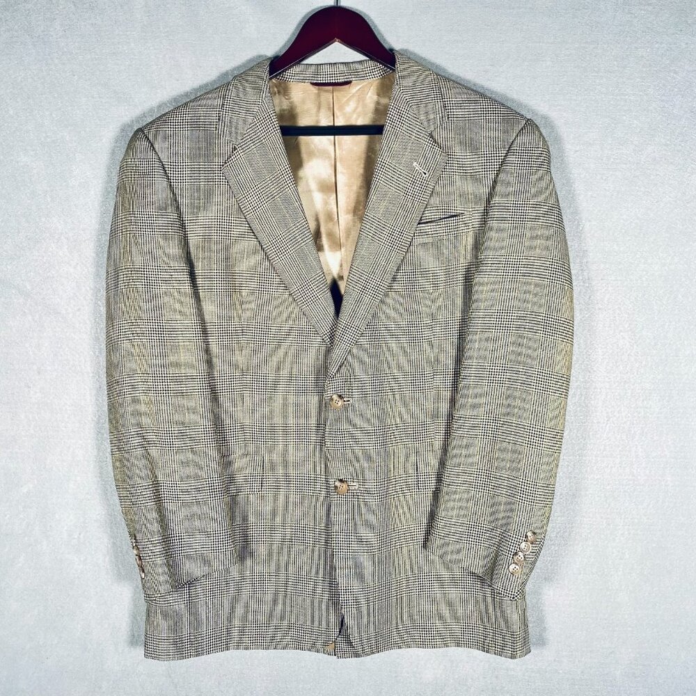 Vintage Hart Schaffner Marx Blazer Mens 40R Beige Wool Sport Coat Jacket Union